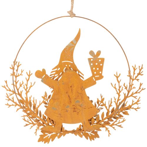 Kerstdecoratie ring, rendier in een ring, Kerstman met cadeau, metalen decoratie, roestige afwerking, Ø18cm, set van 2 | Floristik24.nl
