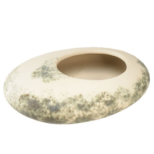 Artikel Decoratieve kom ovale platte keramiek kom crème grijsgroen 19×14×5cm