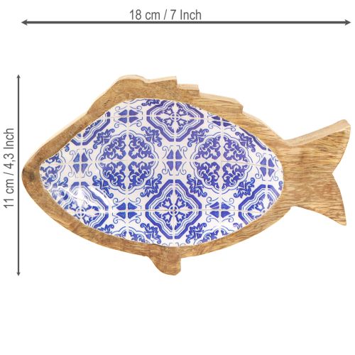 Artikel Decoratieve schaal houten vis decoratie natuurlijk blauw wit 18×11×3cm