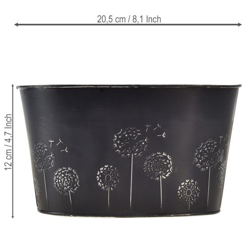 Artikel Decoratieve metalen schaal, ovaal, zwart en zilver, met bloemenmotief, 20,5 x 12,5 x 12 cm