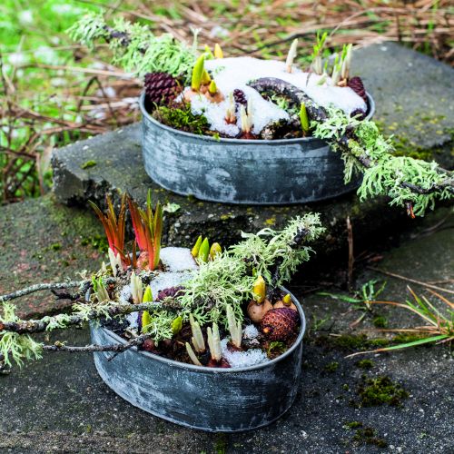 Artikel Decoratieve metalen schaal ovaal grijs L22,5/19,5/16cm set van 3