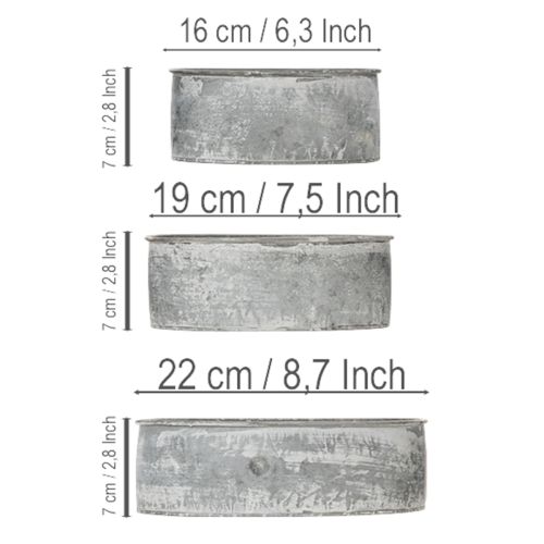 Artikel Decoratieve metalen schaal, ovaal, grijs, L22,5/19,5/16 cm, set van 3