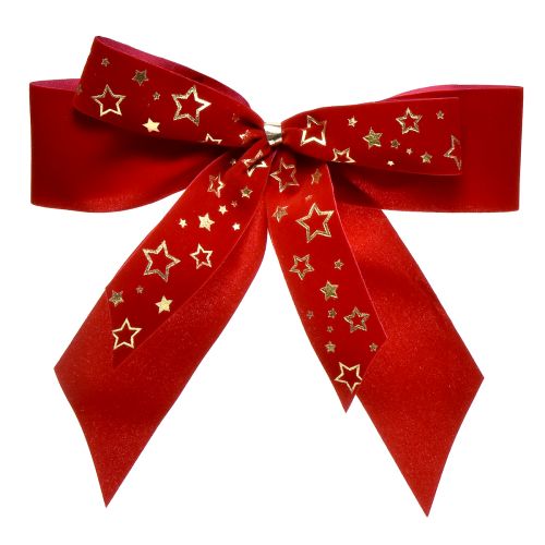 Artikel Decoratieve strik 4cm breed Rode kerststrik met gouden sterren Handgemaakte strik 16×15cm 2st