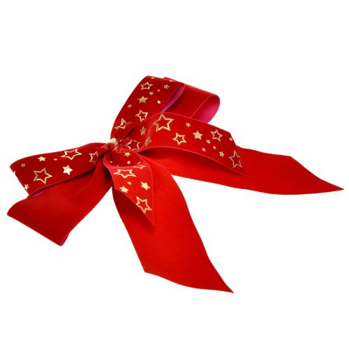 Artikel Decoratieve strik 4cm breed Rode kerststrik met gouden sterren Handgemaakte strik 16×15cm 2st