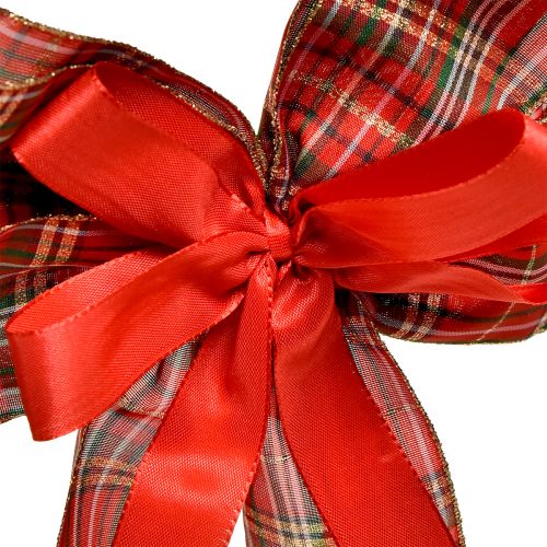 Floristik24 Decoratieve kerstcadeaustrik buiten rood geruit 6cm breed 20×29cm 5st