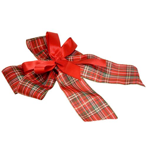 Floristik24 Decoratieve kerstcadeaustrik buiten rood geruit 6cm breed 20×29cm 5st