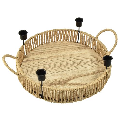 Artikel Decoratief dienblad hout naturel metaal kaarsenhouder zwart Ø30cm