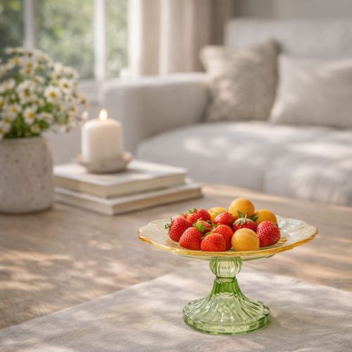 Artikel Decoratief glazen bord met voet, bloemmotief, ideaal voor feestelijke presentatie, 15 cm