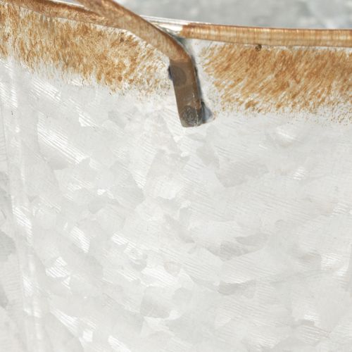 Artikel Decoratieve pot met handvatten, plantenemmer, metalen container, zilverkleurig, verweerd staal, Ø17cm H16,5cm