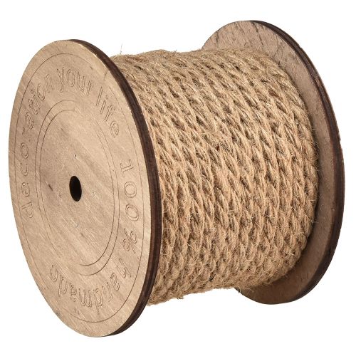 Floristik24 Dik jutekoord op houten spoel decoratief koord Ø6mm 18m