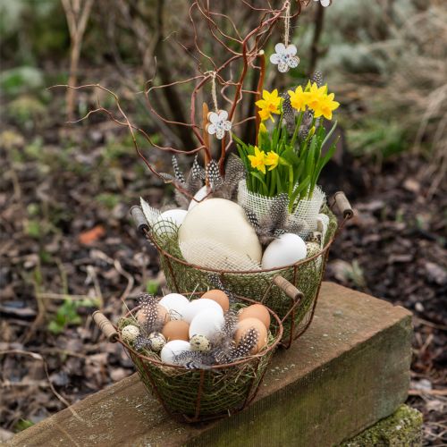 Artikel Draadmand metalen mand met handvat hout roest decoratie Ø18cm