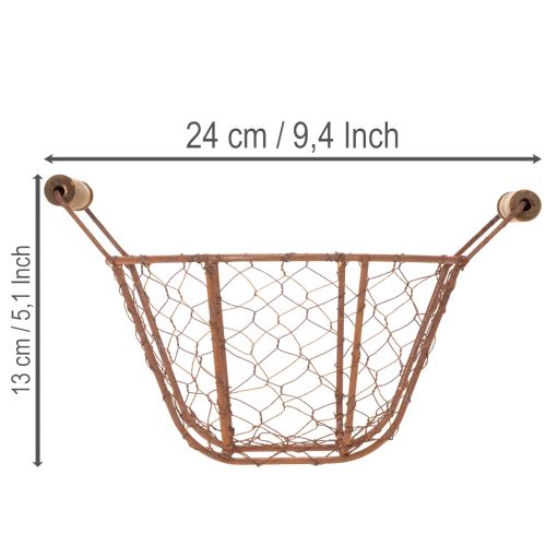 Draadmand, metalen mand met handvat, hout, roest, decoratief, Ø18cm | Floristik24.nl