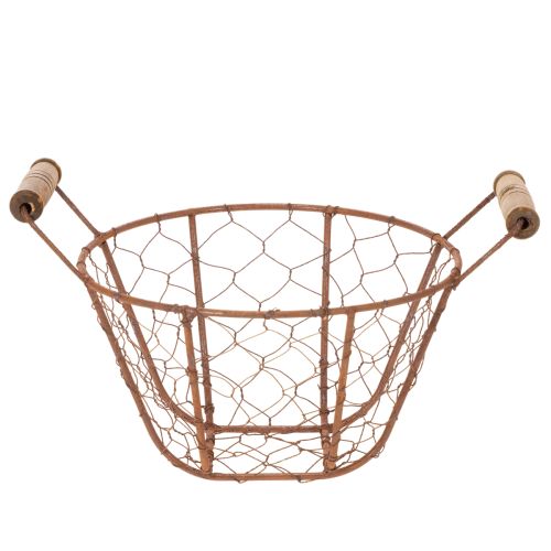 Draadmand, metalen mand met handvat, hout, roest, decoratief, Ø18cm | Floristik24.nl