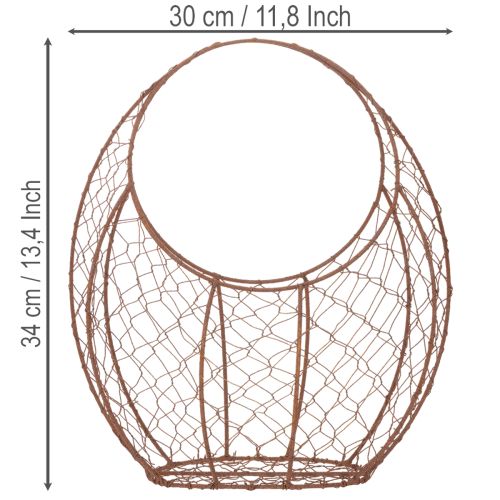 Draadmand, metalen plantenbak, lenteversiering, paasmand, bruin, roestkleurige afwerking, H34cm L30cm | Floristik24.nl