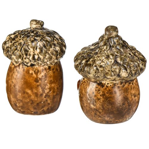 Artikel Keramieken eikelhuisje decoratieve eikels met hartmotief bruin 6cm - herfst tafeldecoratie - 6 st