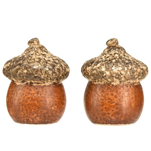 Artikel Eikel met raam en hartdecoratie 9,8 cm - sfeervolle herfst- en winterdecoratie - 4 stuks