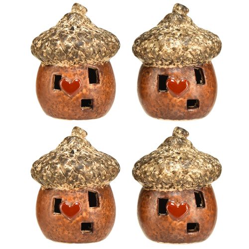 Artikel Eikel met raam en hartdecoratie 9,8 cm - sfeervolle herfst- en winterdecoratie - 4 stuks