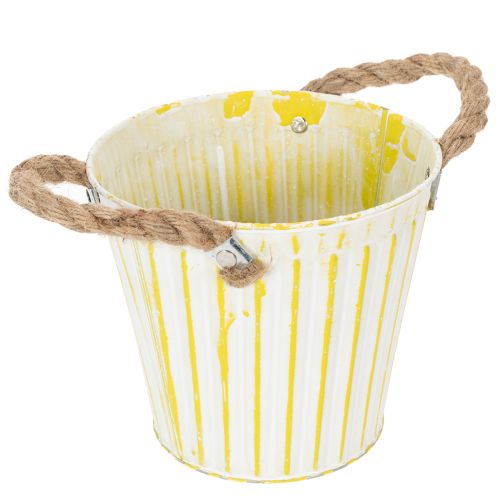 Artikel Emmer voor planten, plantenbak met handvatten, metalen decoratie roze/groen/geel shabby chic Ø16,5cm H15cm 3-delige set