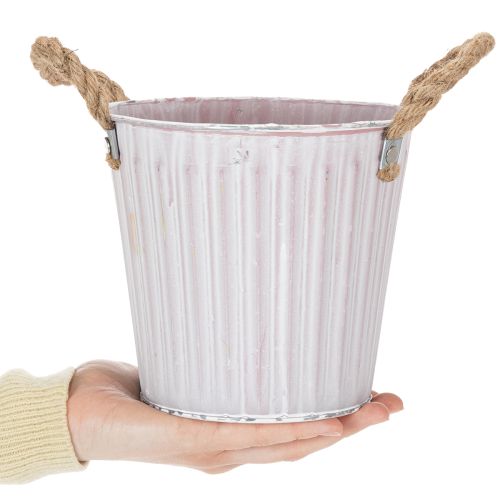 Artikel Emmer voor planten, plantenbak met handvatten, metalen decoratie roze/groen/geel shabby chic Ø16,5cm H15cm 3-delige set