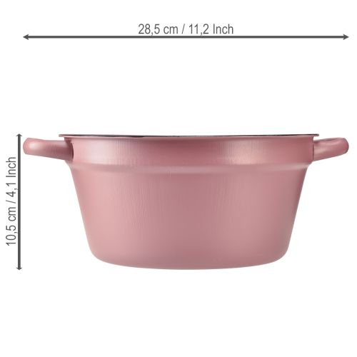 Artikel Emmer met handvatten, metalen plantenbak, roze, Ø22,5 cm, H10,5 cm