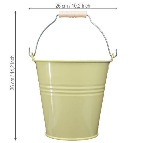Artikel Metalen emmer/bloempot in groengeel, 26x22,5x23 cm, 6 liter