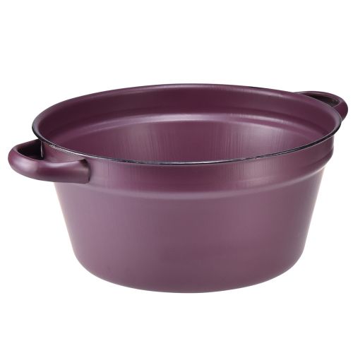 Emmer met handvatten plantenbak metaal paars Ø22,5cm H10,5cm