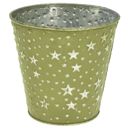 Artikel Plantenbak Zilver Groen Bloempot Metaal Sterren Ø14cm