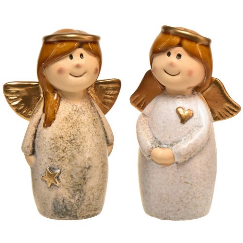 Floristik24 Decoratieve engelfiguren - Crème en wit met gouden accenten, 13 cm - Hemelse verfraaiing voor uw huis - Pakket van 2