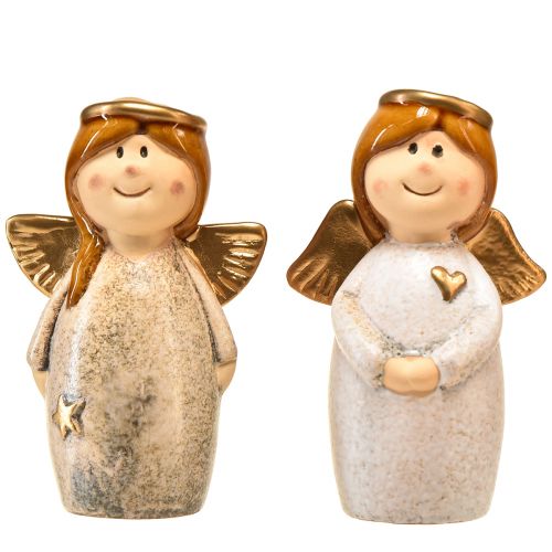 Artikel Decoratieve engelfiguren - Crème en wit met gouden accenten, 13 cm - Hemelse verfraaiing voor uw huis - Pakket van 2
