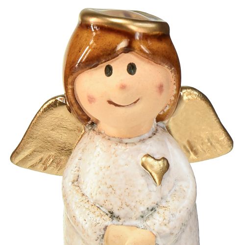 Artikel Charmant engelenduo van keramiek in crèmewit met gouden accenten - 8,6 cm - Hemelse decoratieve figuren - 2 stuks