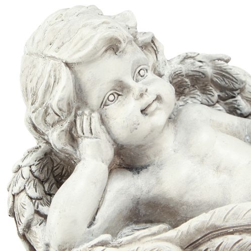 Artikel Engel liggend sierfiguur grafdecoratie grijs polyresin 22cm