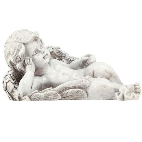 Artikel Engel liggend sierfiguur grafdecoratie grijs polyresin 22cm
