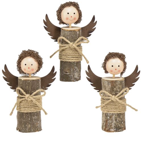 Artikel Engel met krullen houten decoratie Kerstmis naturel H15cm 3 st