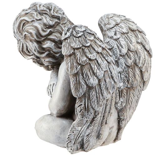 Artikel Engel zittend sierfiguur grafdecoratie grijs polyresin H18cm