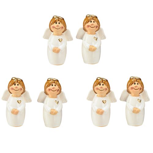 Artikel Schattige engel van keramiek met gouden accenten wit 7 cm - cadeau-idee en liefdevolle decoratie - 6 stuks