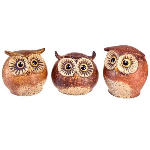 Charmante keramische uilenbeeldjes - gedetailleerd ontwerp in bruin en crème, 10,5 cm - perfecte decoratie voor woon- en werkkamers - 3 stuks
