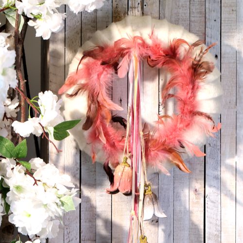 Artikel Verenkrans gemaakt van fazantenveren decoratie in roze Ø20cm 3 stuks