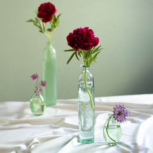 Fles decoratie vaas glas helder/groen retro Ø6.5cm H30cm