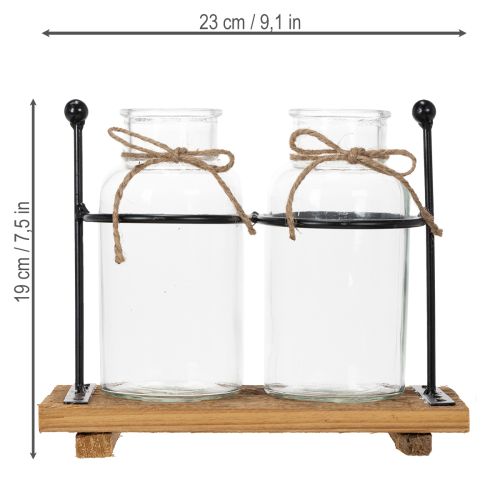 Decoratieve flesvaas, glas en hout, 23x12x19,5 cm, 2 stuks | Floristik24.nl
