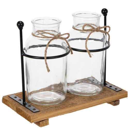 Decoratieve flesvaas, glas en hout, 23x12x19,5 cm, 2 stuks kopen | Floristik24.nl