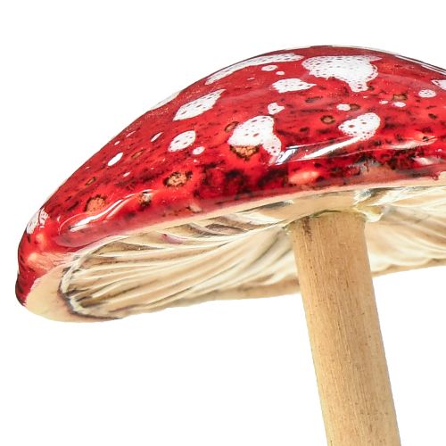 Artikel Paddestoelen op stokje, rood, 5,5 cm - decoratieve herfstpaddestoelen voor tuin en huis, 6 stuks