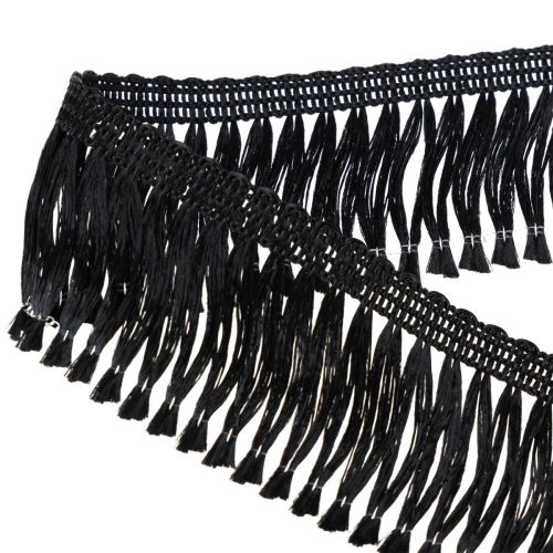Artikel Zwart lint met franjes 4 cm, koordversiering, decoratieve lurex met franjes 25 m