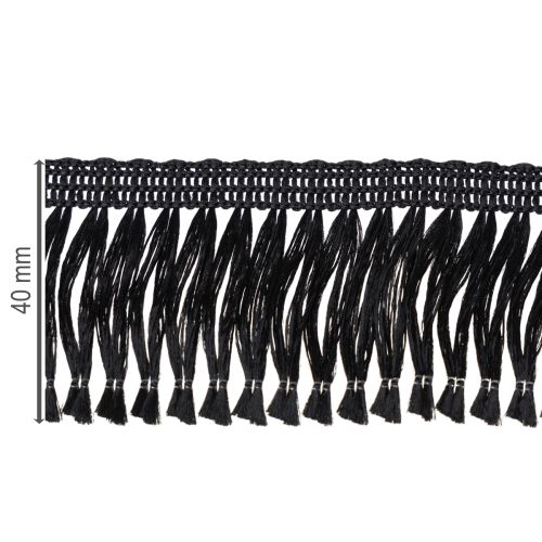Artikel Zwart lint met franjes 4 cm, koordversiering, decoratieve lurex met franjes 25 m