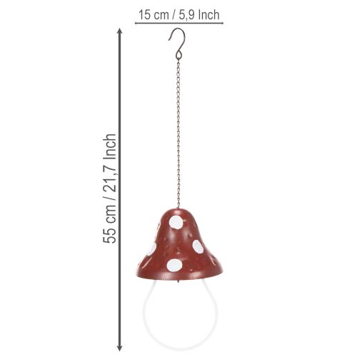 Artikel Metalen voederstation, met vliegenzwammotief, hangend, rood en wit, 25,5 cm