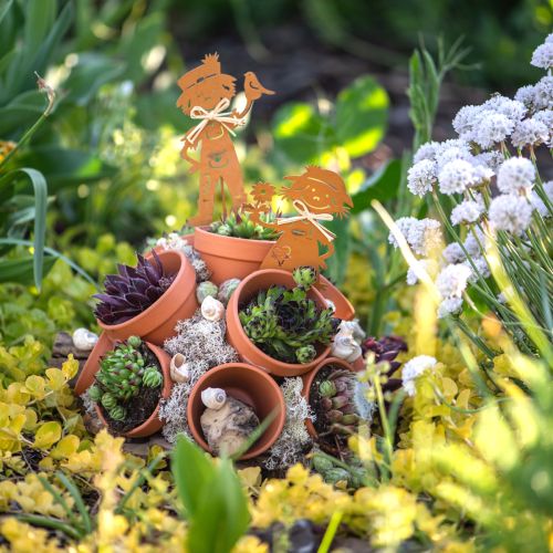 Floristik24 Tuinpaal roestlook tuindecoratie meisje en jongen 4 stuks