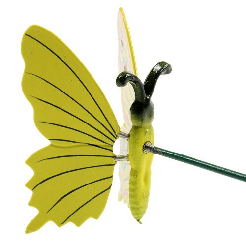 Artikel Vlinder op stok 17cm geel