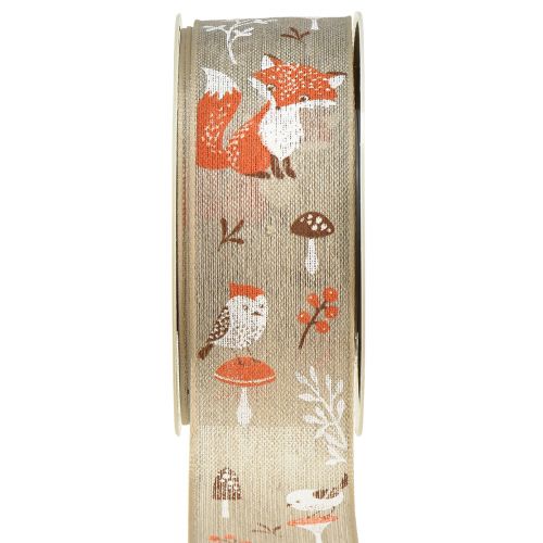 Artikel Cadeaulint herfst met vos en paddenstoelen linnen grijs 40mm 15m