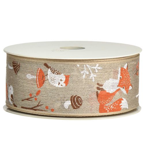 Artikel Cadeaulint herfst met vos en paddenstoelen linnen grijs 40mm 15m