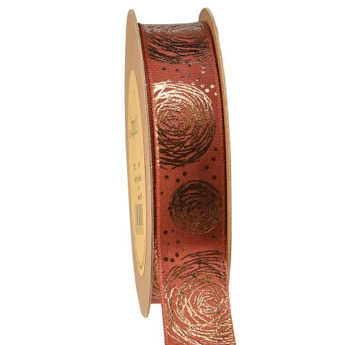 Artikel Cadeaulint met gouden rozen sierlint rood bruin 25mm 15m