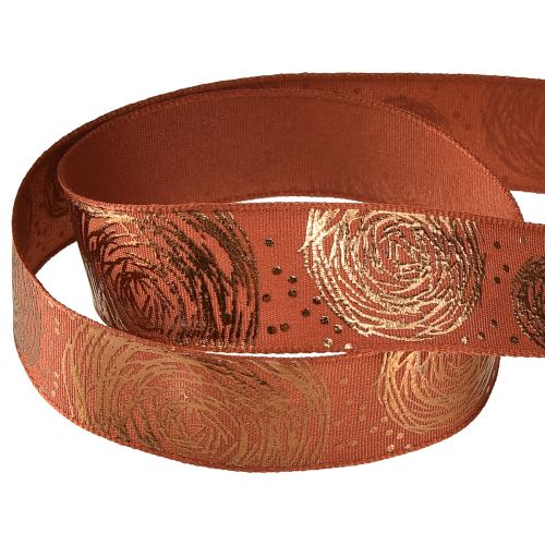 Artikel Cadeaulint met gouden rozen sierlint rood bruin 25mm 15m